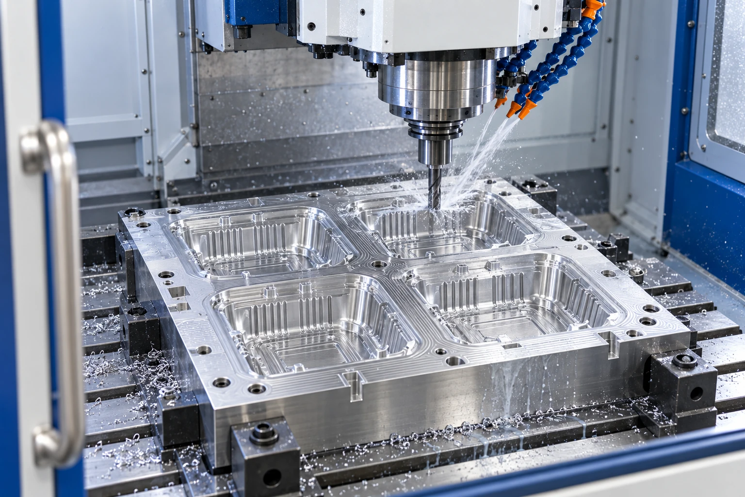 Minh họa máy CNC gia công khuôn nhôm cho khay đựng trái cây